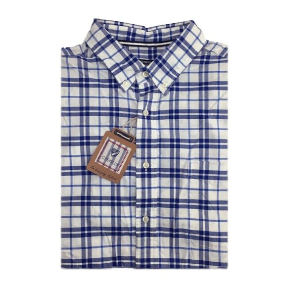 Cremieux Classics Short Sleeve Blue White Oxford Plaid Button Up Shirt NEW LT - Picture 1 of 8